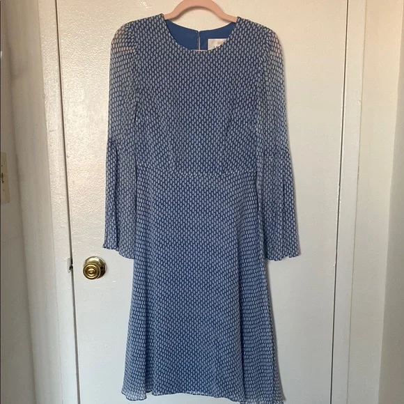 L.K. Bennett 100% Silk Abbie Elegant Blue Polka Dot Patterned Dress - Picture 4 of 8